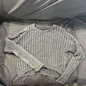PacSun Gray Crew Neck Cable Knit Sweater
